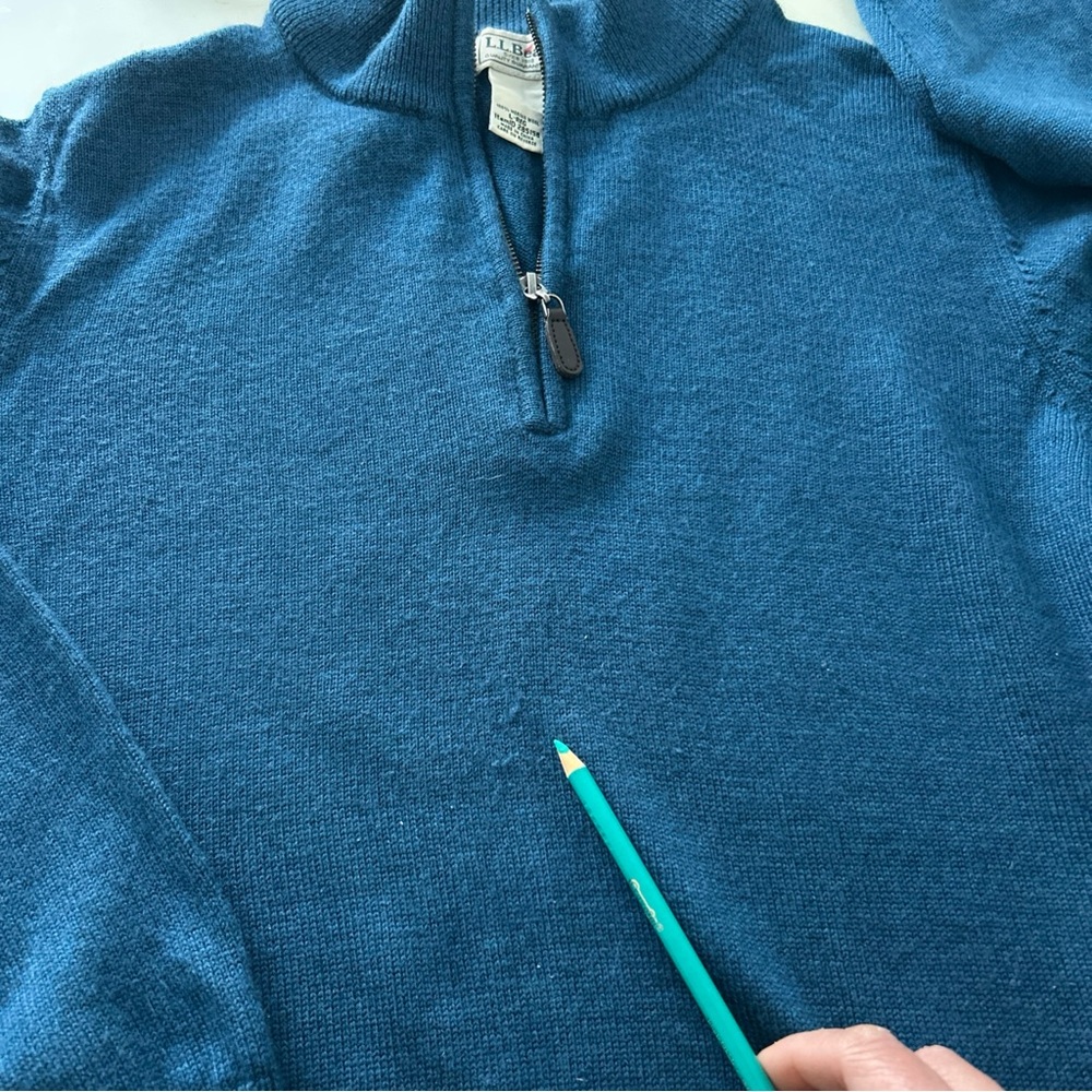 L.L. Bean Men's Teal Quarter Zip Sweater 100% Merino Wool - Picture 13 of 13
